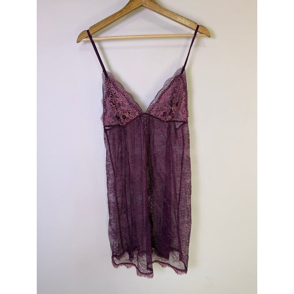 Sheer Purple Lace Babydoll Slip Dress Lingerie Romantic Goth Fairy - Picture 3 of 9